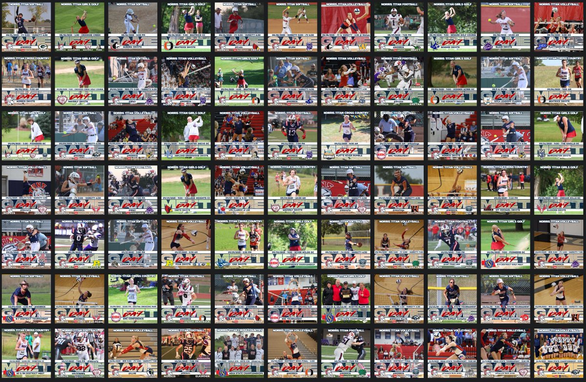 So far this year, we created 77 #varsity #GameDay graphics for our <a href="/NHS_Titans/">Norris High School</a> across five fall sports teams. Our goal is to create consistent branding that highlights as many of our varsity student athletes as possible! #nebpreps #nsdV norris160.org/gameday