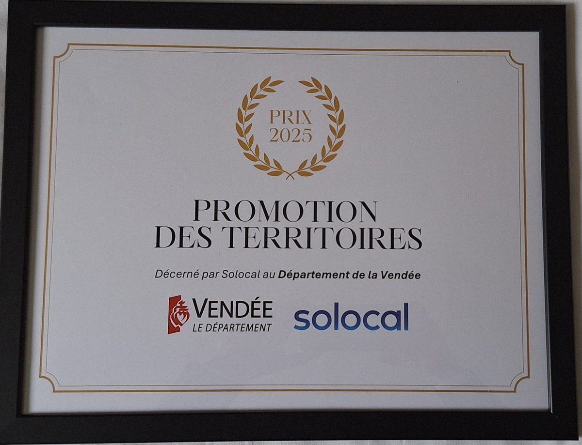 Le <a href="/DepVendee/">Département Vendée</a> a été distingué par <a href="/Solocal/">solocal</a> via le prix de la promotion des Territoires. Ce prix met en avant l’action du Département pour faire la promotion de ses sites culturels ainsi que de ses nombreux événements culturels.