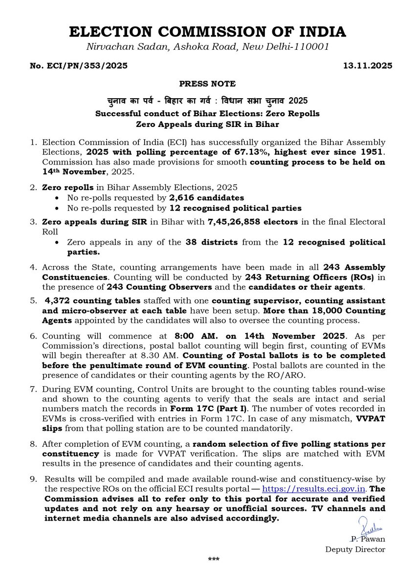 #BiharElections 2025

                    PRESS NOTE