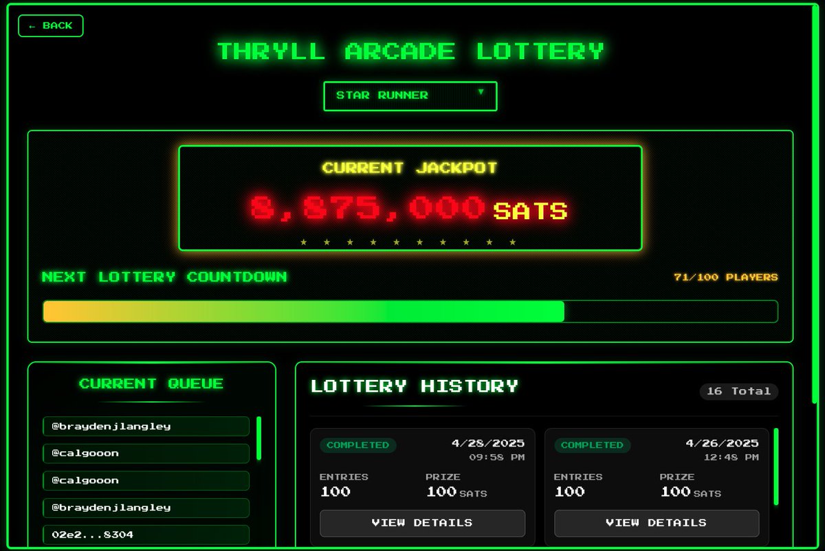 thryllarcade's tweet photo. Almost time to draw the winner for our lottery pools on Thryll!

24 more plays on Stackers!

And only 29 more on Star Runner!

Each 'play' is an entry! Goodluck!
#BSV #Micropayments #P2P https://t.co/ZGyfDtzJke