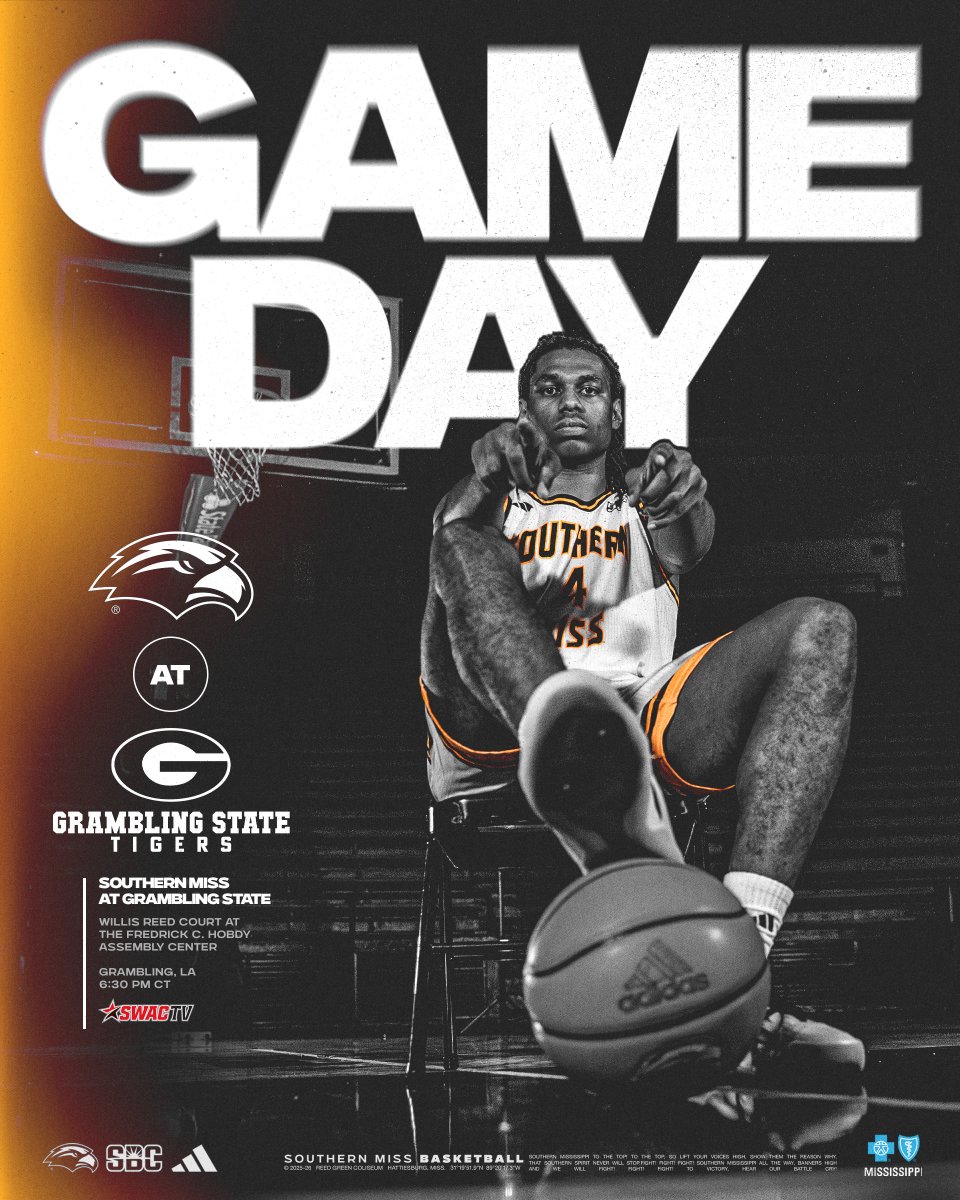 Back at it on the road 🚌

🆚 » at Grambling State
⏰ » 6:30 PM
📺 » SWAC TV
ℹ️ » linktr.ee/southernmissmbb