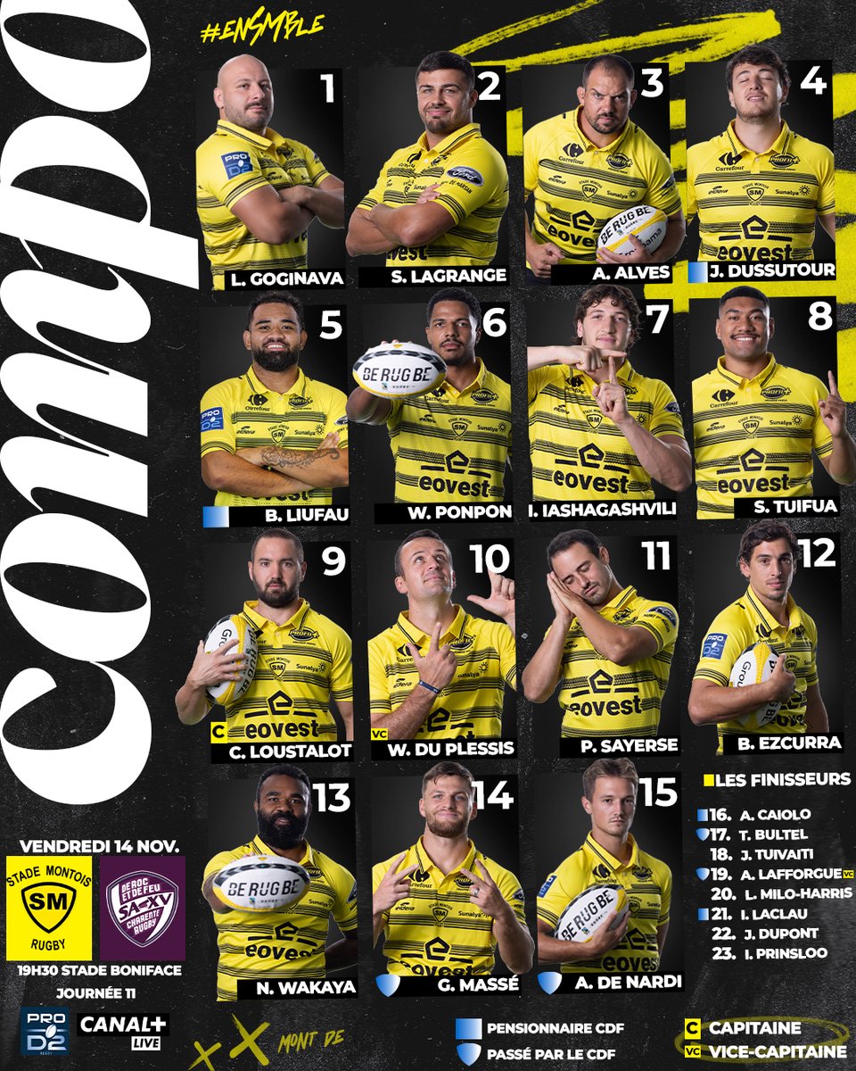 La 𝑪𝒐𝒎𝒑𝒐 🆚 <a href="/SAXV_Charente/">SA XV Charente Rugby</a>  demain, vendredi 14/11 à Boni' !

⌚ Coup d'envoi 19h30 | 📍 stade André et Guy Boniface

🎟 Votre place dès 5€ sur notre billetterie en bio

#enSMble #montdemarsanmaville #proD2