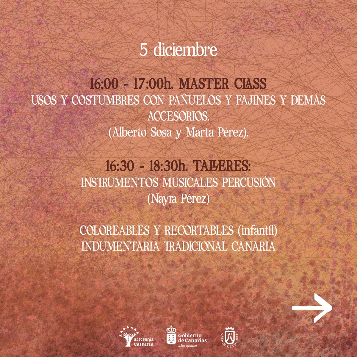 🗣️ ✨ Talleres Microexperiencia en Artesanía y Master Class en 41ª FERIA DE ARTESANÍA DE CANARIAS <a href="/CabildoTenerife/">Cabildo de Tenerife</a> <a href="/EICAGobCan/">Economía Gobcan</a> ✨

🗓️ Del 5 al 8 diciembre 2025 en <a href="/recintoferialtf/">RecintoFerialTf</a>
✍️Con la participación de más 140 artesanos/as de #IslasCanarias
🎟️Entrada gratuita