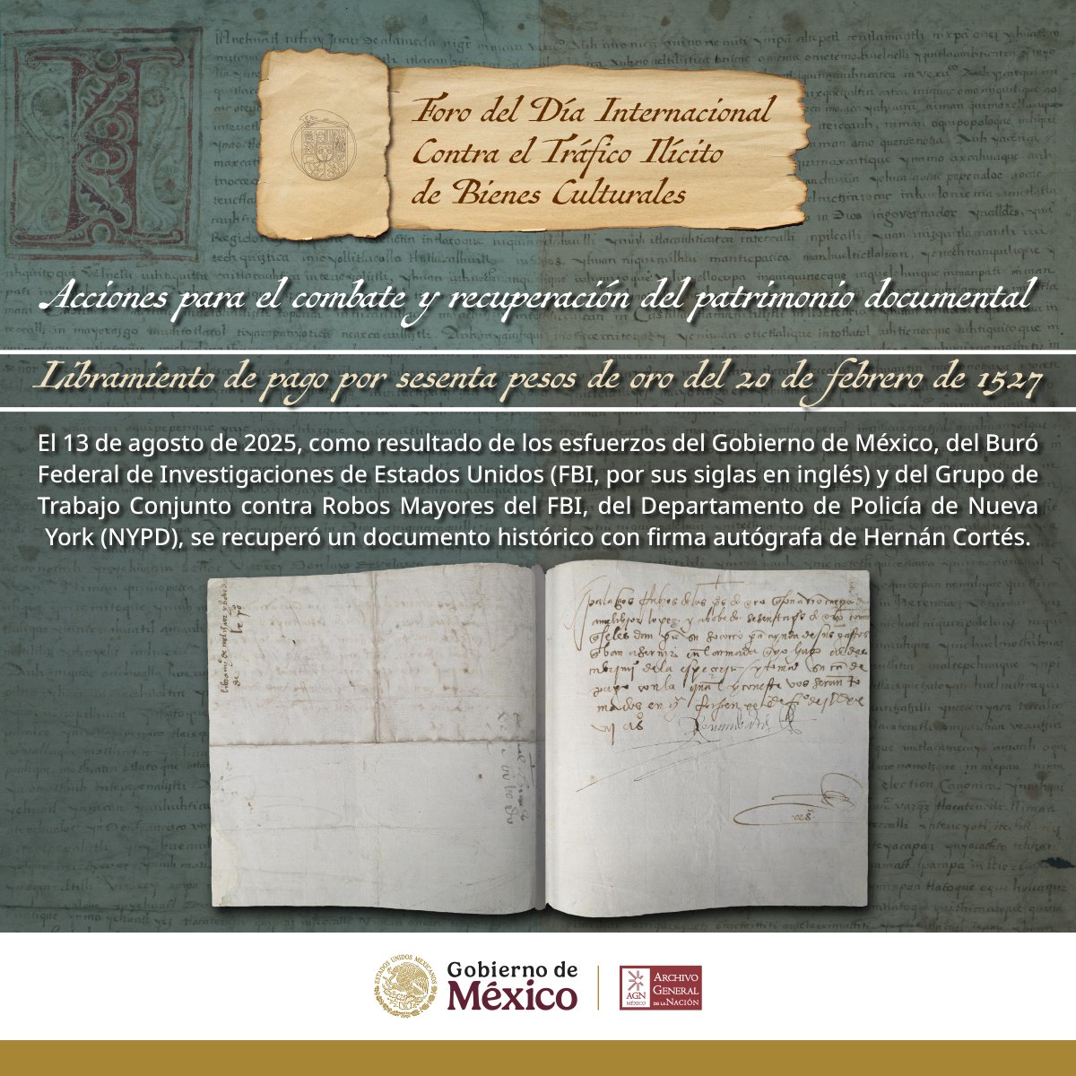 En el marco del Foro del 𝐃í𝐚 𝐈𝐧𝐭𝐞𝐫𝐧𝐚𝐜𝐢𝐨𝐧𝐚𝐥 𝐜𝐨𝐧𝐭𝐫𝐚 𝐞𝐥 𝐓𝐫á𝐟𝐢𝐜𝐨 𝐈𝐥í𝐜𝐢𝐭𝐨 𝐝𝐞 𝐁𝐢𝐞𝐧𝐞𝐬 𝐂𝐮𝐥𝐭𝐮𝐫𝐚𝐥𝐞𝐬, el Archivo General de la Nación refuerza su compromiso con la prevención del robo y tráfico ilícito del patrimonio documental.