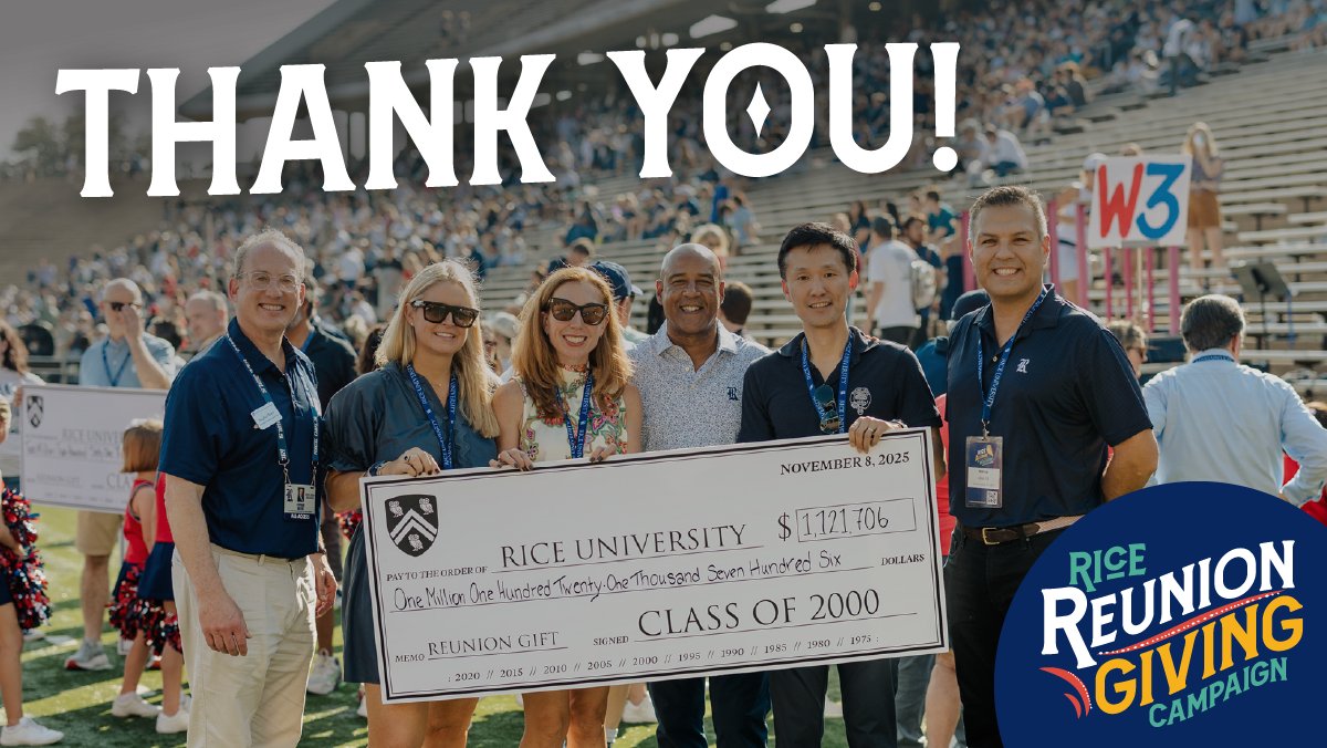 ricegiving's tweet image. Alumni Weekend was one for the books! The 0s and 5s classes showed up in full force — and their class gifts are already making a difference for our Owls. Thank you for investing in Rice’s future. See the results: alumni.rice.edu/alumni-weekend…