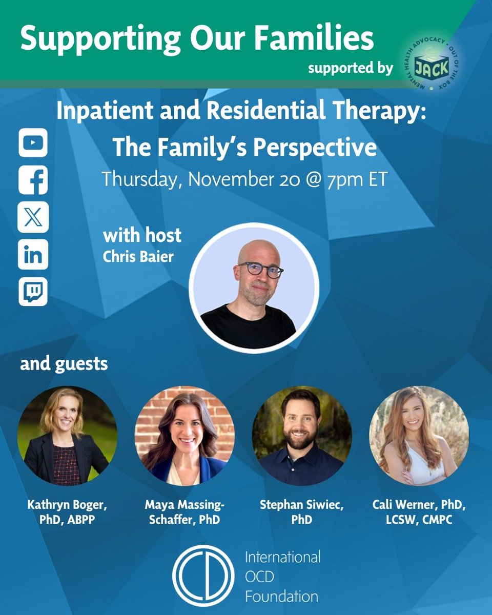 IOCDF's tweet image. IOCDF&apos;s Support Our Families livestream explores strategies to combat burnout and compassion fatigue while empowering parents to motivate their kids in effectively managing their OCD.

Gain valuable insights and answers to your questions while hearing from parents who&apos;ve been…