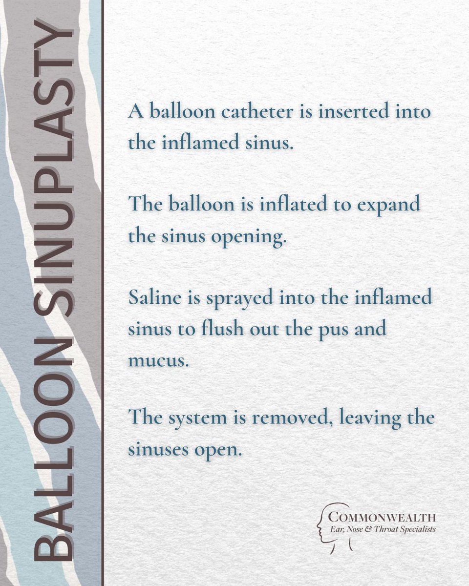 Balloon sinuplasty is a minimally invasive procedure that can help open blocked sinuses and improve breathing, often with a faster recovery than traditional surgery. 🩺

Learn more ➡️
🖥️ | vist.ly/4e8ht
📞 RICHMOND | (804) 525-4231
📞 MIDLOTHIAN | (804) 378-7443