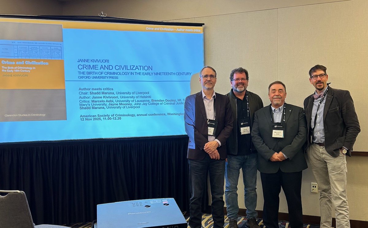 Great author meets critics session on my book ‘Crime and Civilization’ in the annual conference of the American Society of Criminology (Washington DC, Nov 12-15). Great line-up of critics: Shadd Maruna, Marcelo Aebi, and <a href="/lonecrim/">The Lone Criminologist</a> Brendan Dooley.  <a href="/ASCRM41/">Amer Soc of Crim</a>