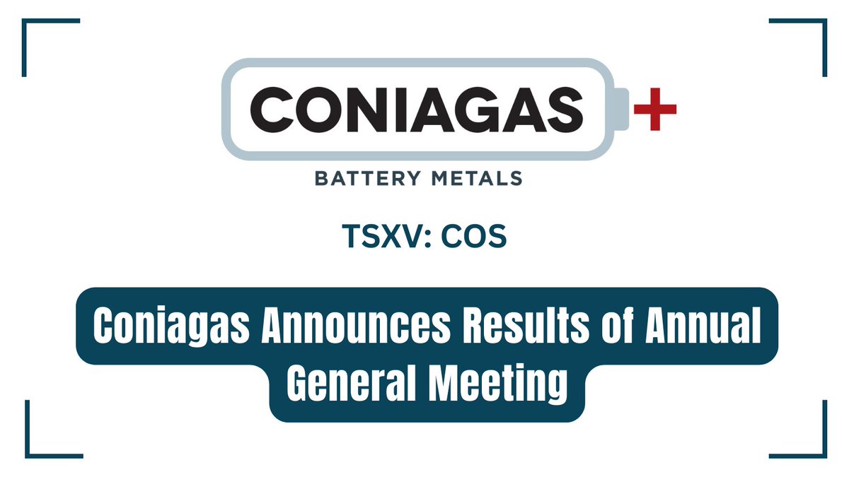Coniagas Announces Results of Annual General Meeting bit.ly/442Spr9 

#Nickel #Copper #Cobalt #CriticalMinerals @ConiagasMetals $COS.V