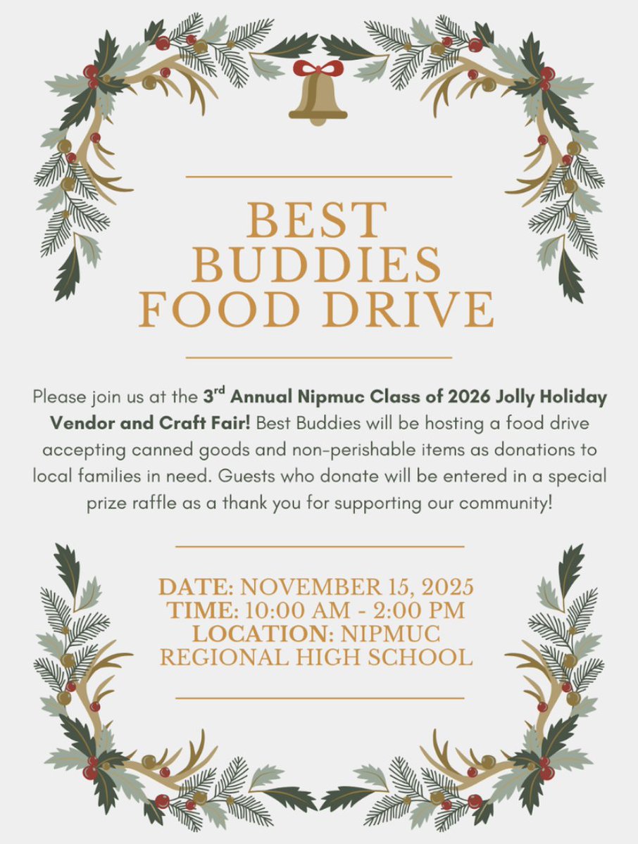 NipmucRegional's tweet image. Join us this Saturday at the Holiday Vendor and Craft Fair.  There will be 50 vendors that will be in attendance, a bake sale, raffles and more. If you plan to come please bring a non-perishable food item for the food drive to help families in need. #nipmucpride