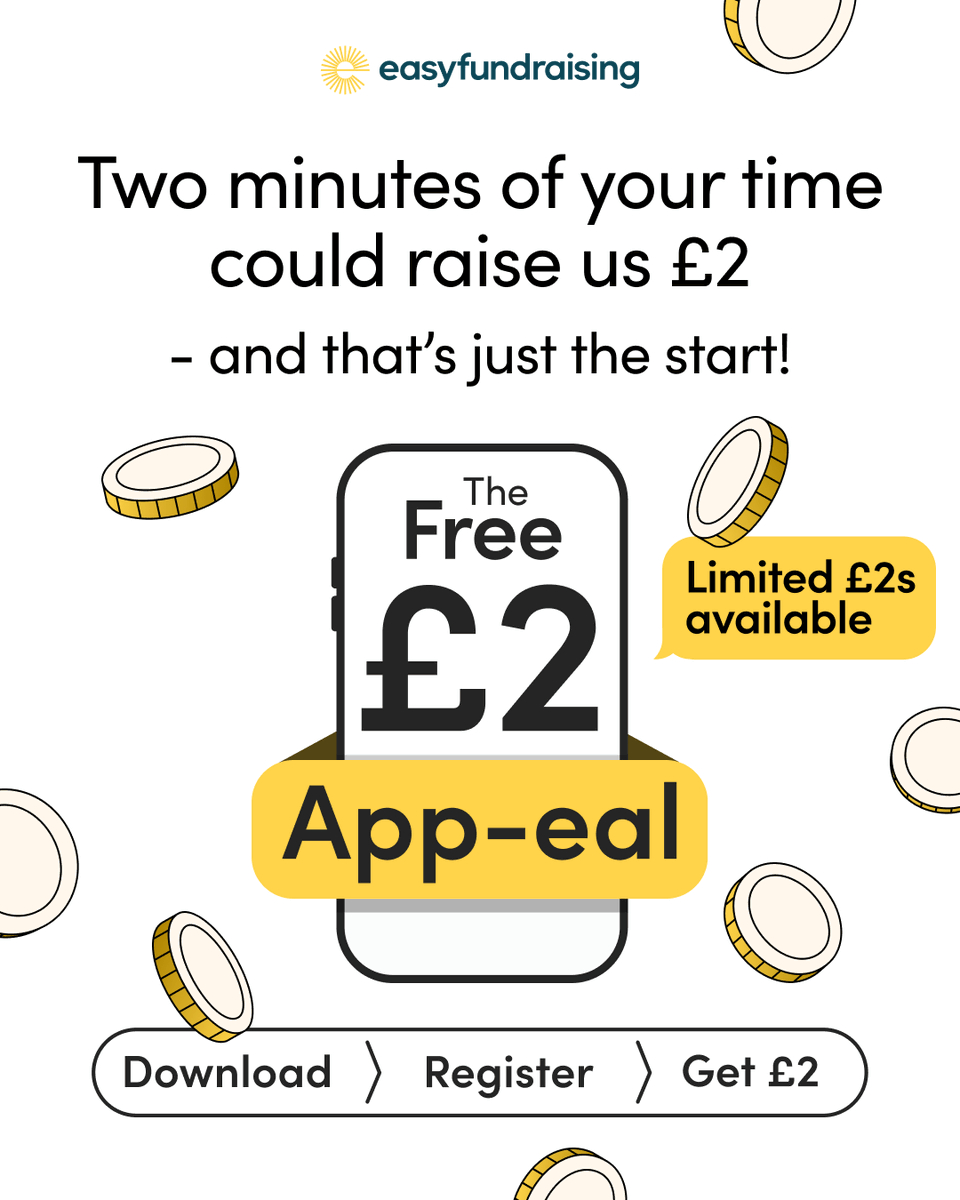 We'll get a £2 donation this month if you sign up to support us on <a href="/easyuk/">easyfundraising</a> via their app! The more supporters, the more free funding we unlock! #Free2poundAPPeal Get their app now: tinyurl.com/2sj8r24z