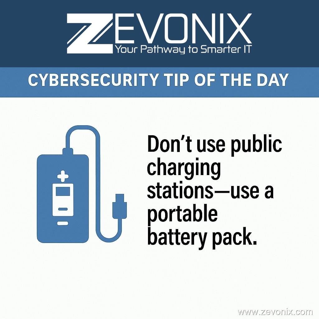 Zevonix_IT's tweet image. 🔋 Avoid public charging stations.
They can be tampered with to steal your data — use a portable battery pack instead.
👉 zurl.co/flM40

#CyberSecurity #JuiceJacking #MobileSecurity #Zevonix