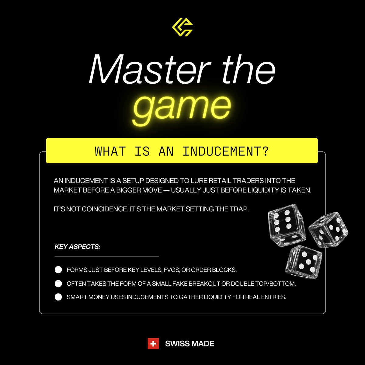 CFTacademy's tweet image. An inducement is the market’s bait, a setup designed to lure retail traders in just before the real move happens.

It’s not randomness. It’s precision. Smart money sets the trap before taking liquidity.