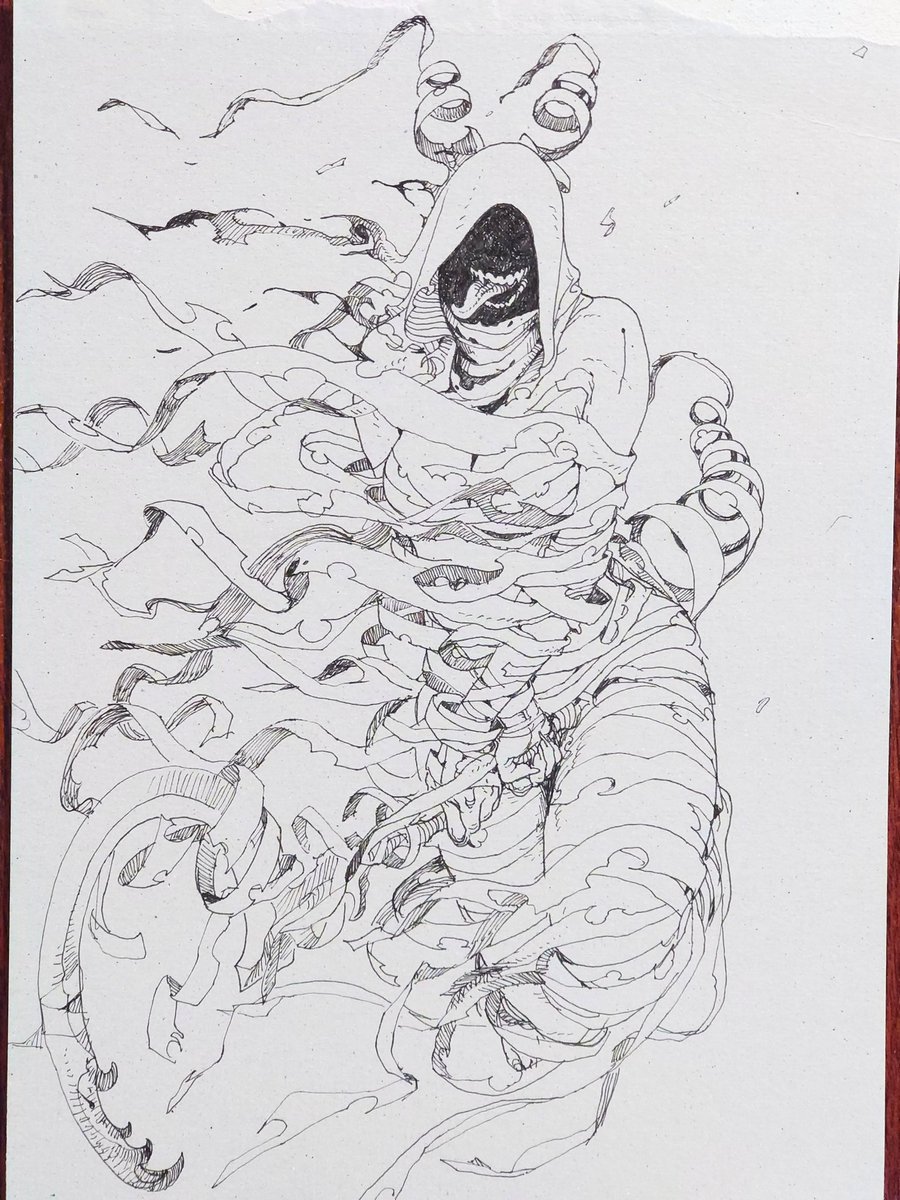 厚紙に細ペンで落書き。