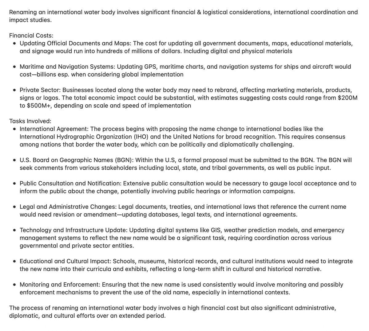 <a href="/RonFilipkowski/">Ron Filipkowski</a> Actually changing the name of the Gulf of Mexico would also cost billions. Software, treaties, legal docs—a huge list of things.

They both will go back to before Trump, as I dearly hope the White House will. The ballroom will have to be converted into offices (another billion).