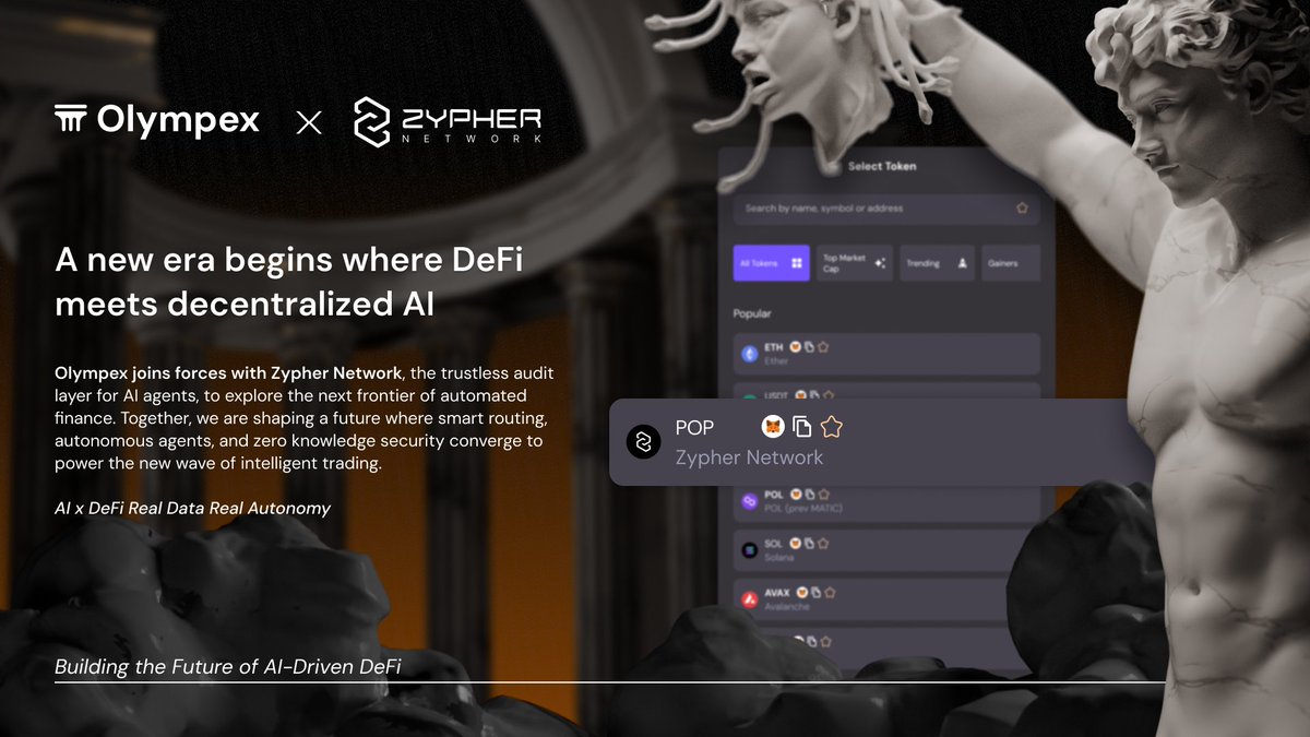 Big things are coming.

<a href="/olympexlabs/">OLYMPEX</a>  ⚔️ <a href="/Zypher_Network/">Zypher Network ($POP)💥</a> 

The bridge between AI and DeFi is being built, where liquidity meets intelligence and zero knowledge meets trading efficiency.

Soon, users will be able to find the $POP token on Olympex, unlocking new possibilities for