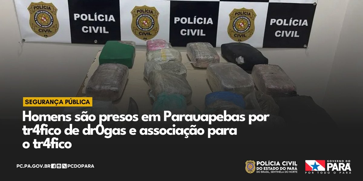 pcdopara's tweet photo. Homens são presos em Parauapebas por tráfico de drogas e associação para o tráfico. Durante o cumprimento do mandado, foram apreendidos mais de 11 kg de entorpecentes.

Saiba mais em. https://t.co/QcgfHhuAJP https://t.co/3jfCLgZr2Q