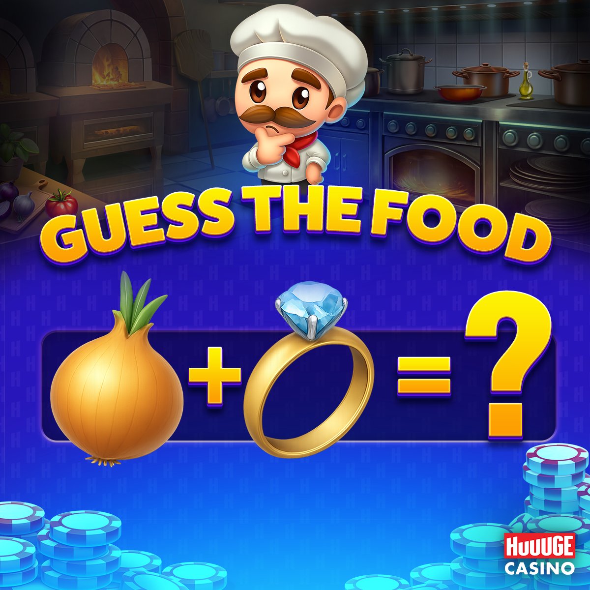 HuuugeCasino's tweet image. Our chef has cooked up a tricky riddle today! 🍽️
Take a look at the emojis - 🧅 + 💍 - and tell us in the comments what delicious dish they create! 🍴

🎁 ow.ly/blnn50Xqm9n
