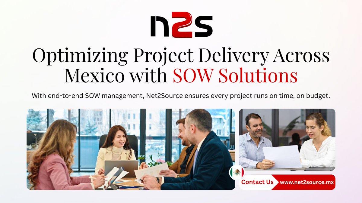 n2s_global's tweet photo. With Net2Sourceโs Statement of Work (SOW) services in Mexico, businesses can streamline delivery, control costs, and ensure every project drives tangible results.
Contact Us Today
๐Request Services: https://t.co/6p0l3cSoo0
#StatementOfWork #Net2Source https://t.co/dU8uD8e4tj