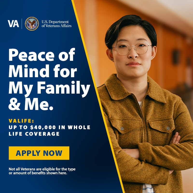 DeptVetAffairs's tweet photo. Peace of mind and financial security with VA life insurance. No health exams &amp; 100% acceptance for disabled Veterans. Get what you earned! Apply today.