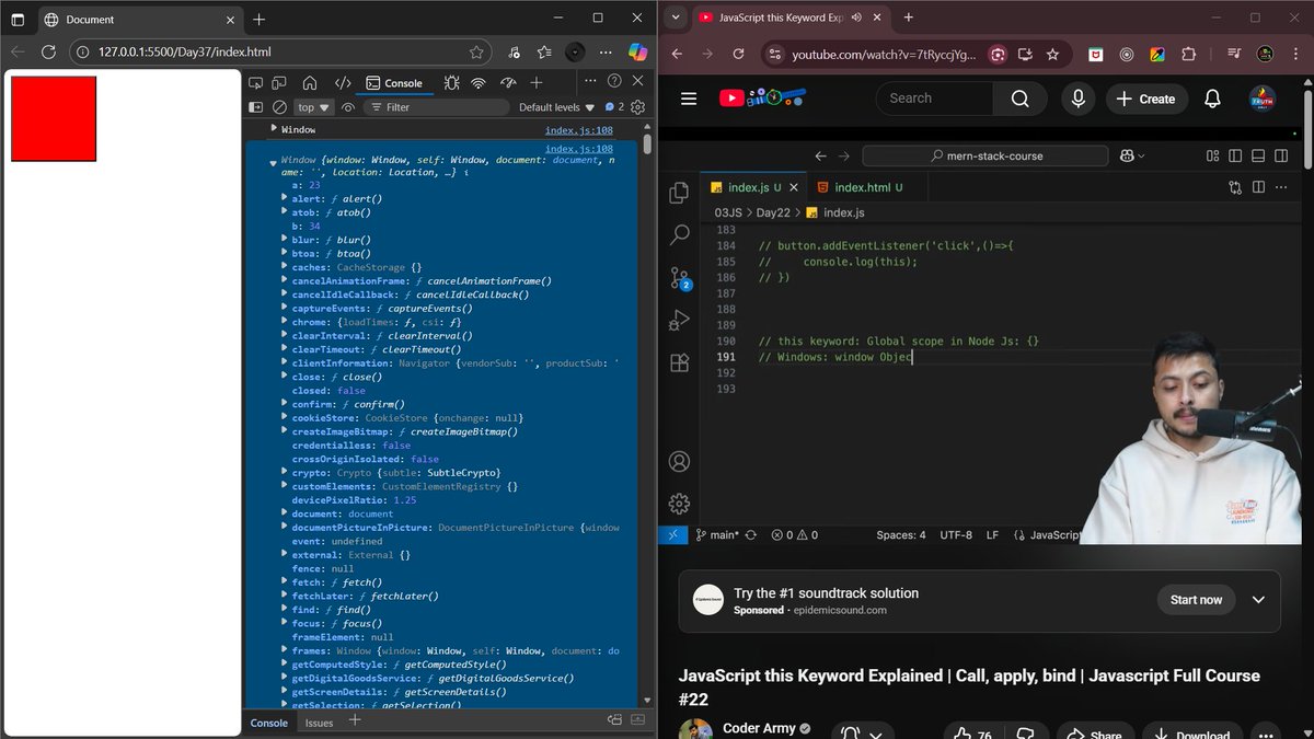 Munna_jsx's tweet image. #Day 37 of DefenceChallenge ☑️!

Focus: this keyword call, apply and bind method in Js.
Regular fn → this = caller
Arrow fn → this = parent scope 
this in browser → window
this in Node.js → global  

#WebDevelopment #JavascriptDevelopers #coderarmy