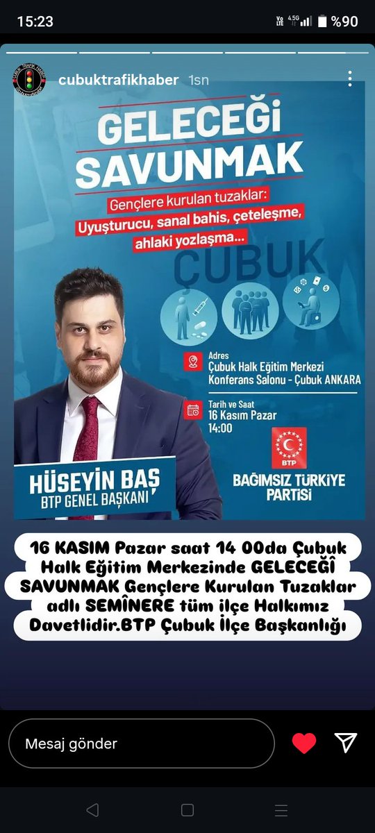 "GELECEĞI SAVUNMAK" 16 Kasım Pazar saat 14 00da Çubuk Halk Eğitim Merkezinde Bekleriz.<a href="/huseyinbas_BTP/">Hüseyin Baş</a> <a href="/BTP_Parti/">Bağımsız Türkiye Partisi</a> <a href="/BTPAnkaraGenc/">BTP Ankara Gençlik Kolları</a>