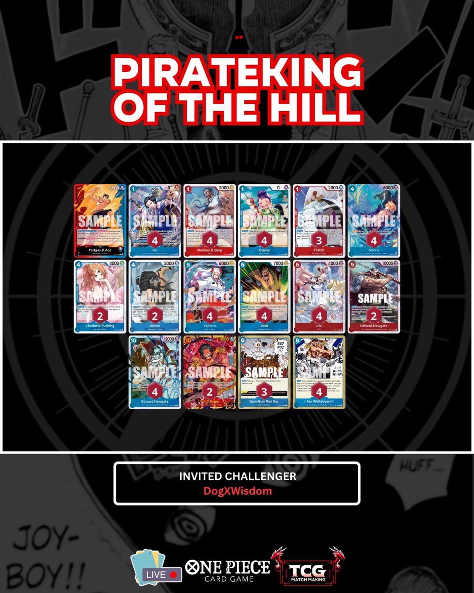 Chinoize_'s tweet image. PirateKing of the Hill series #2 👑

A collab between ChinoizeCup-Tcglive &amp;amp; @TCGMatchMaking 

Starting tonight 8PM CET on Twitch! 

BO3 @Szychuy vs Caojoshua
BO5 Winner vs @DogXwisdom 
BO7 Winner vs @skepasg 👑