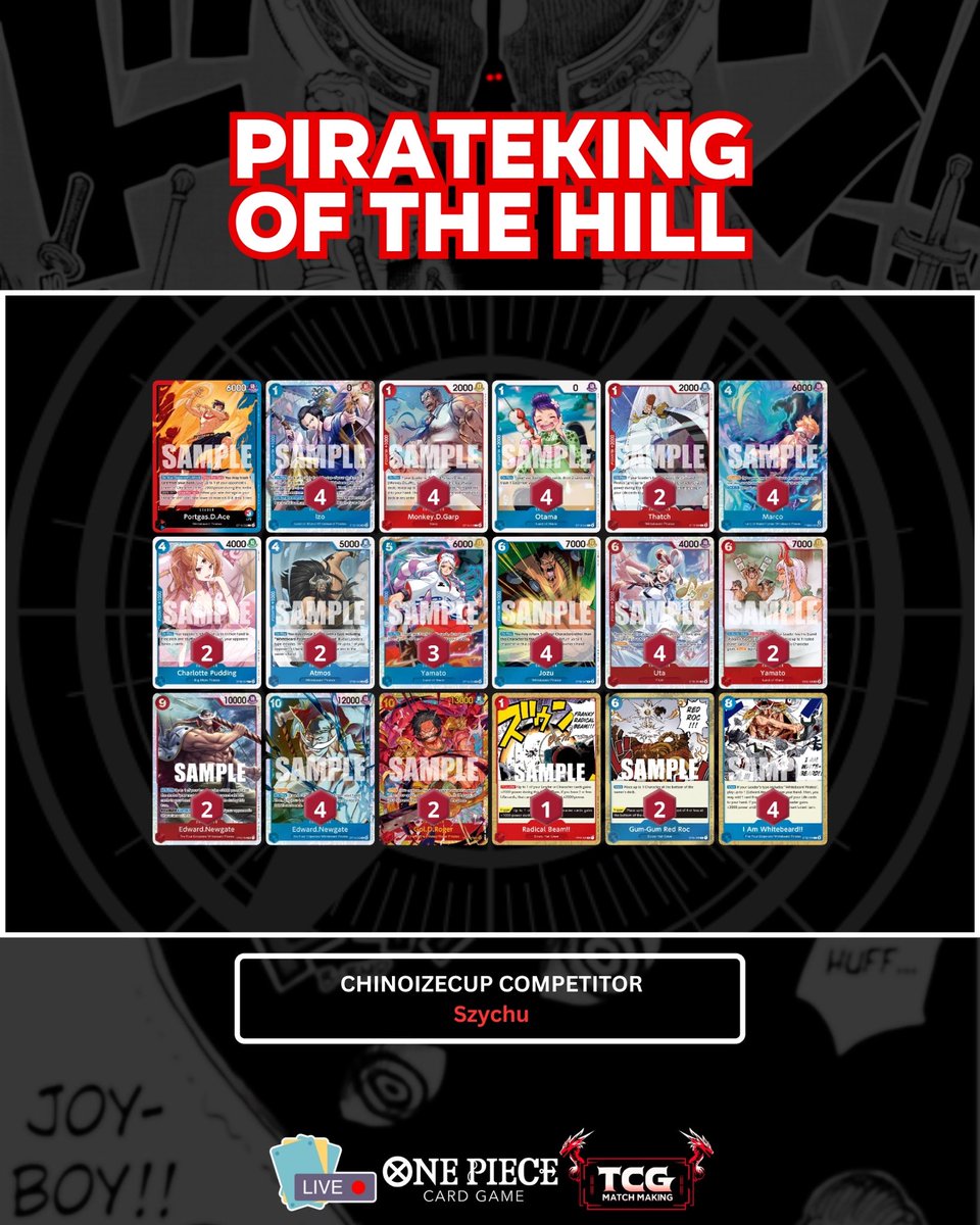 Chinoize_'s tweet image. PirateKing of the Hill series #2 👑

A collab between ChinoizeCup-Tcglive &amp;amp; @TCGMatchMaking 

Starting tonight 8PM CET on Twitch! 

BO3 @Szychuy vs Caojoshua
BO5 Winner vs @DogXwisdom 
BO7 Winner vs @skepasg 👑