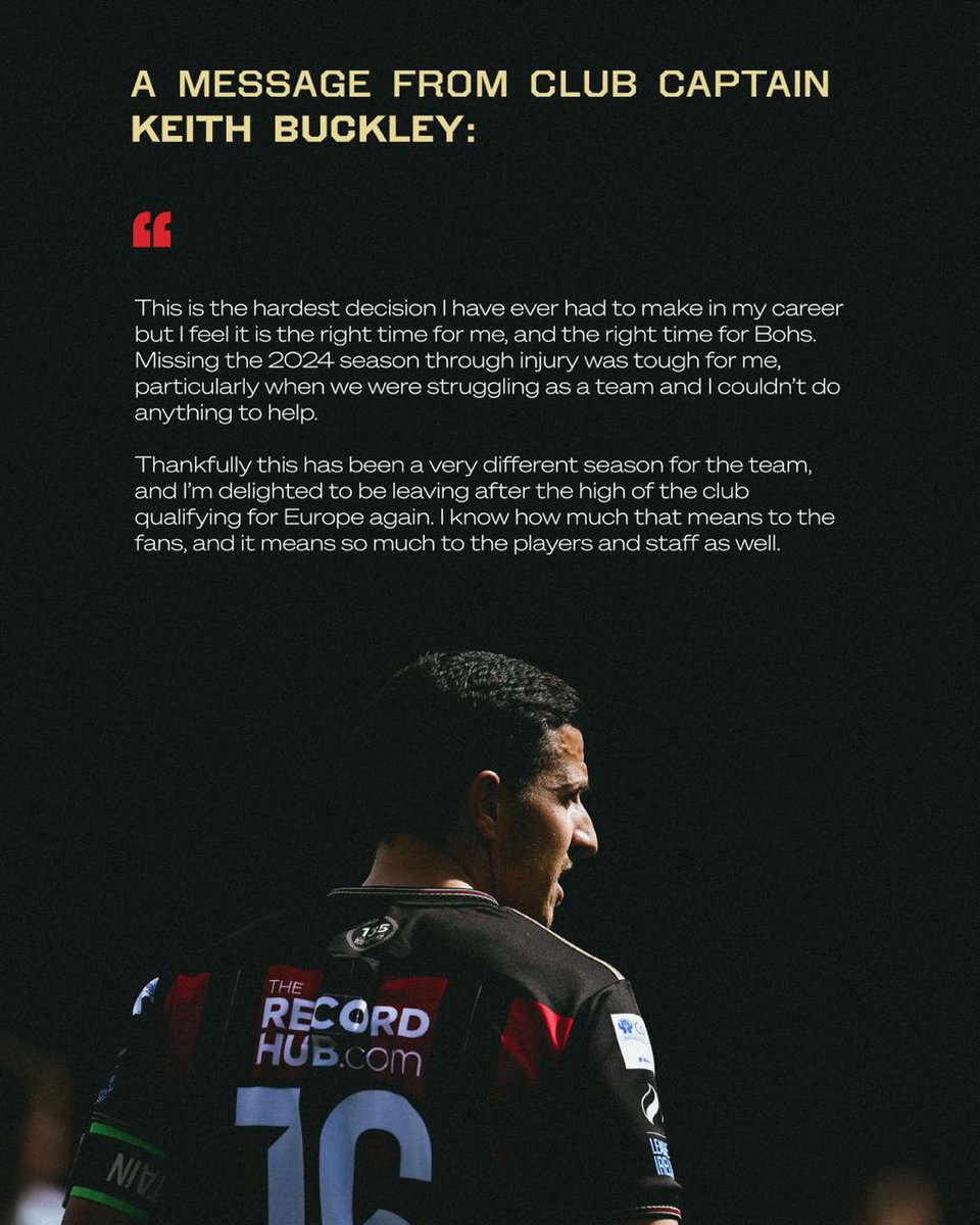 bfcdublin's tweet image. ❤️🖤Bohemian FC can today confirm that our captain Keith Buckley will leave the club at the end of his contract this month.

Everyone at Dalymount wishes to put on record our immense gratitude for the enormous contribution he has made to our club, his commitment to the jersey and…