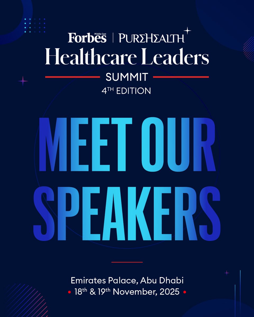 Forbes_MENA_'s tweet image. Let’s talk about what’s changing—and who’s driving the change. 

We’re excited to unveil the speaker lineup for this year’s Forbes Middle East Healthcare Leaders Summit, presented by PureHealth, where the future of care takes center stage. 

Gain expert-led insights on medical…