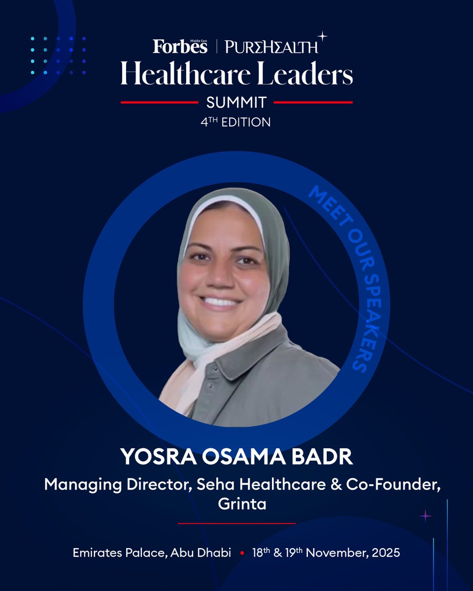 Forbes_MENA_'s tweet image. Let’s talk about what’s changing—and who’s driving the change. 

We’re excited to unveil the speaker lineup for this year’s Forbes Middle East Healthcare Leaders Summit, presented by PureHealth, where the future of care takes center stage. 

Gain expert-led insights on medical…
