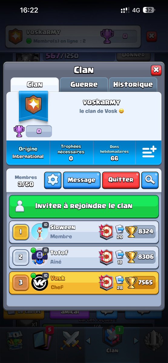 Bon j’ai créé mon clan sur Clash Royale. 9 ans après le premier lol 🤣 n’hésitez pas à rejoindre AUCUNE prise de tête 🥰
