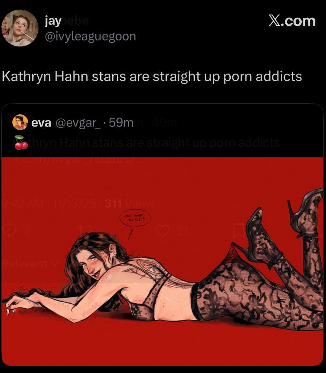 butchgiarratana's tweet photo. kathryn hahn herself is a straight up porn addict https://t.co/3A8PoBxNSt