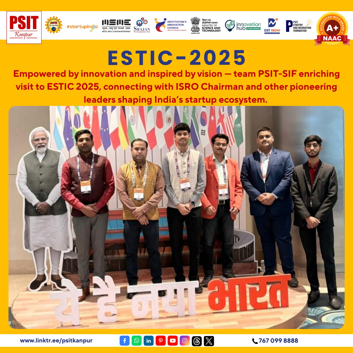 psitsif's tweet photo. Team PSIT-SIF had the honor of joining ESTIC 2025, connecting with the ISRO Chairman and industry leaders inspiring India's startup landscape. This experience reinforces our commitment to innovation and entrepreneurship for a dynamic, new India. #ESTIC2025 #StartupIndia #PSITSIF https://t.co/ptg8BLTNZh