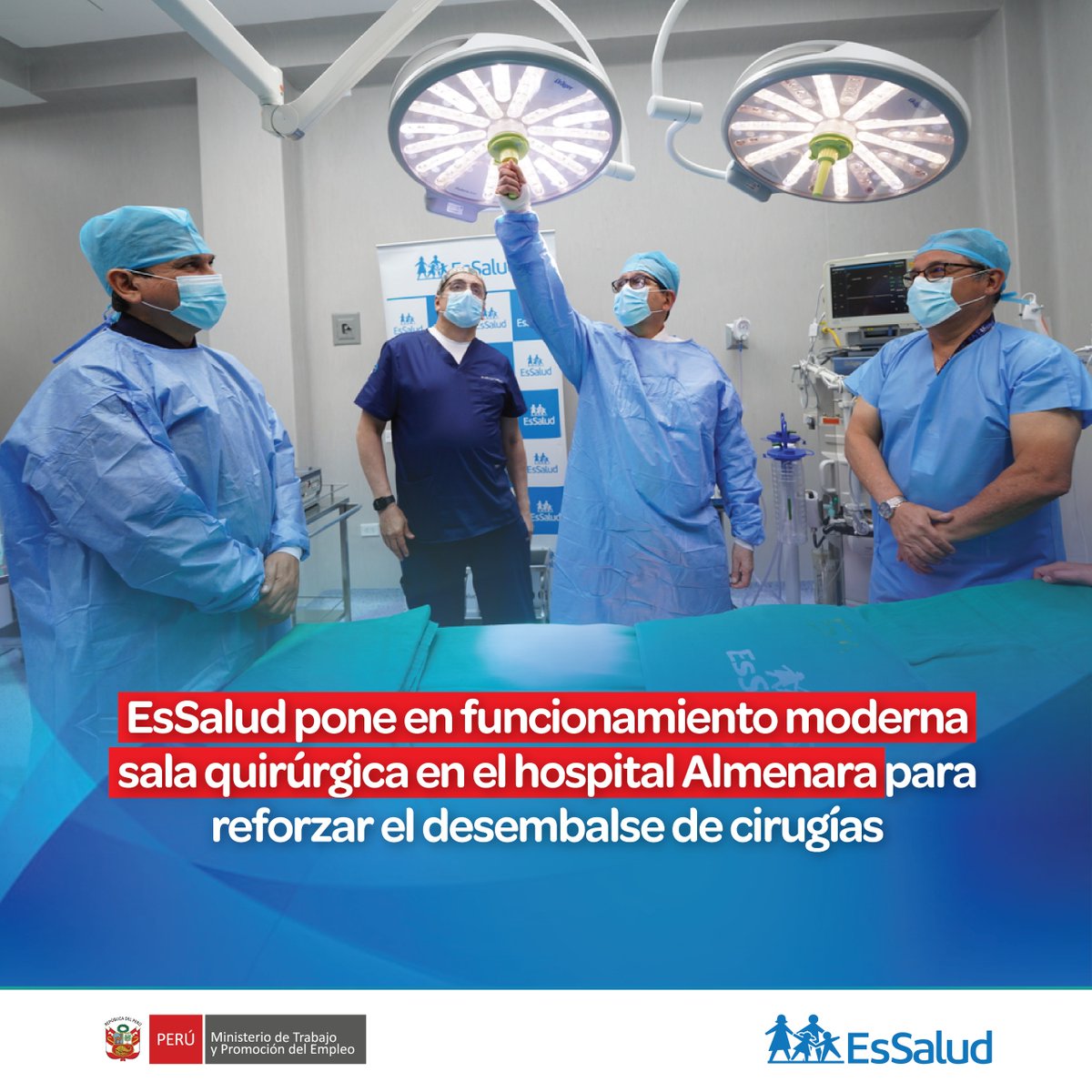 EsSaludPeru's tweet photo. 🔵 #EsSalud puso en funcionamiento una moderna sala quirúrgica en el Hospital Nacional Guillermo Almenara, equipada con tecnología de última generación para fortalecer la atención y garantizar la seguridad de los pacientes. 🙌🏼

🏥 Este nuevo ambiente permitirá realizar cirugías traumatológicas, urológicas y procedimientos con control radiológico, contribuyendo al plan de desembalse quirúrgico y a la reducción de los tiempos de espera en beneficio de los asegurados. ✨

📌 Conoce más 👉🏻 https://t.co/yzMibEXc7I