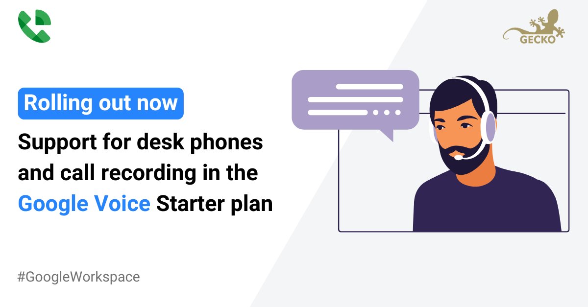GeckoTechnology's tweet image. The #GoogleVoice Starter tier is gaining some features currently only available in the Standard and Premier tiers:

📞 Desk phone support
🔴 Call recording

Rolling out now. Learn more: workspaceupdates.googleblog.com/2025/11/google…