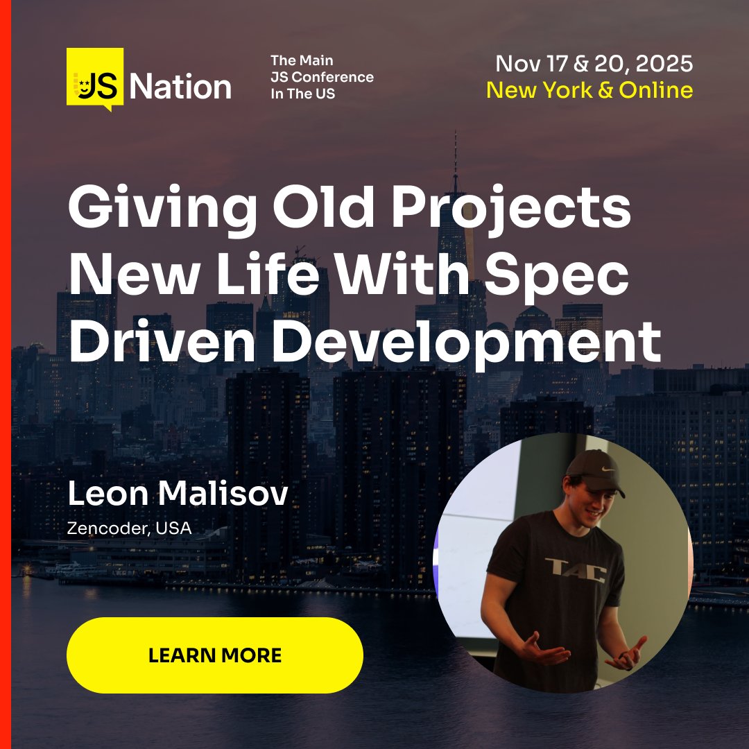 💾Your old side projects might be more valuable than you think.

<a href="/LeonMalisov/">Leon Malisov</a> from <a href="/zencoderai/">zencoderai</a> shows how to revive legacy code using spec-driven development and turn it into something new.

⚙️Learn how at JSNation US, Nov 17 &amp; 20 (NY &amp; Online): jsnation.us