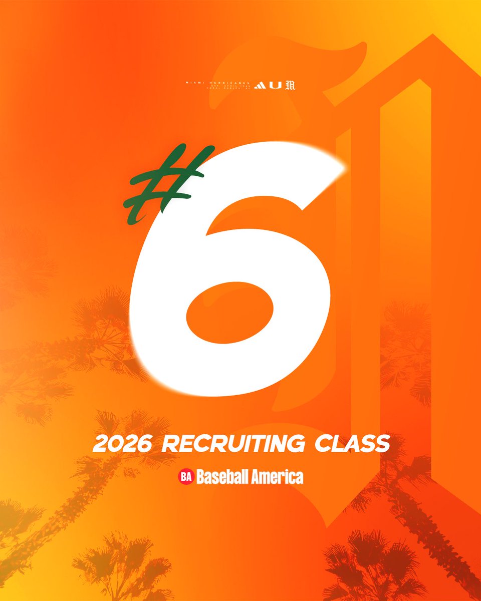 On the rise 📈

Miami’s 2026 recruiting class comes in at No. 6 nationally per <a href="/BaseballAmerica/">Baseball America</a> 🙌