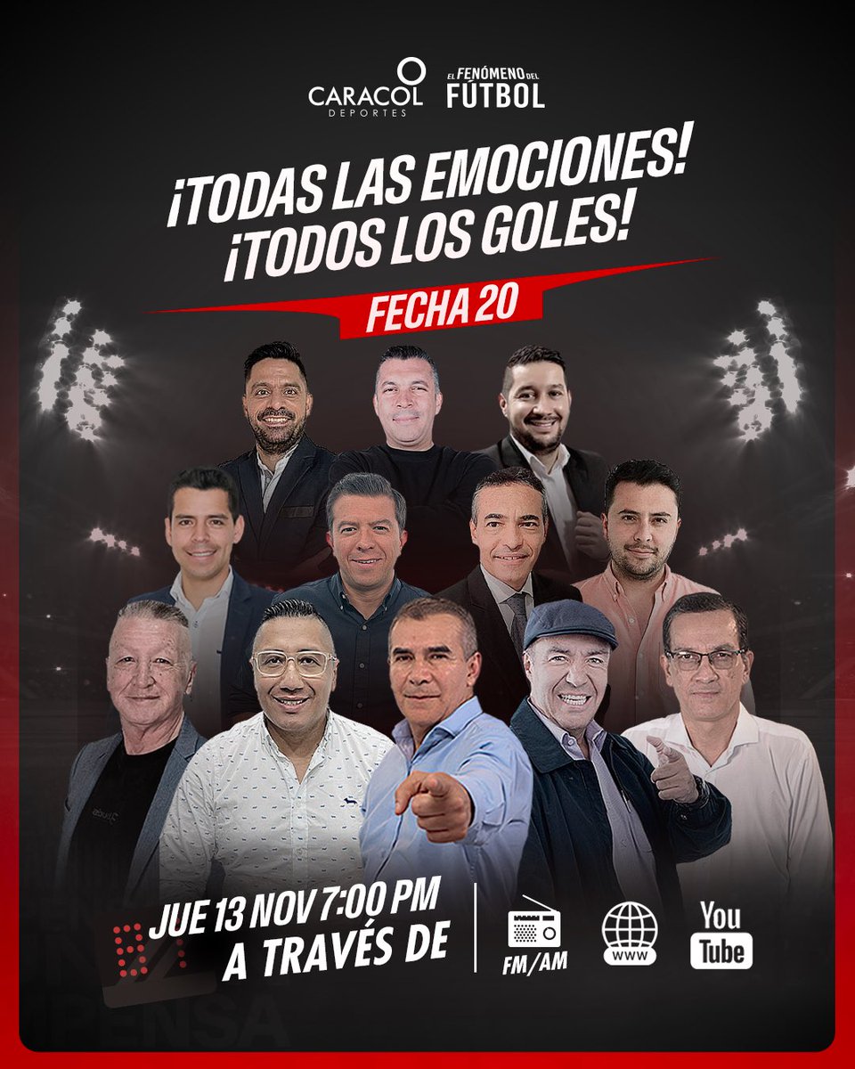 Se viene la fecha 20 del fútbol colombiano. Todas las emociones al estilo Caracol Radio. Desde las 6:50 de la tarde.