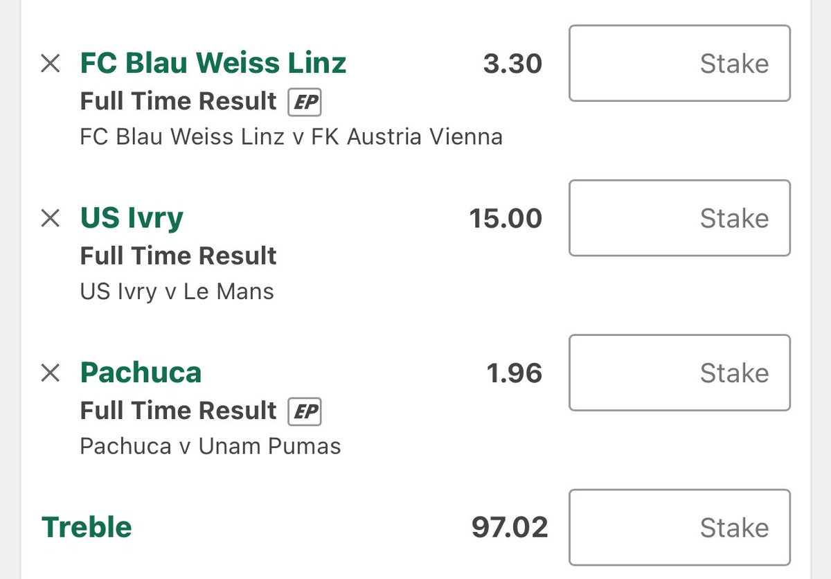 TipsterCharlie's tweet image. #ProjectML Bets 

FC Blau Weiss Linz @ 3.30 (0.5u) 🇦🇹 
US Ivry @ 15.00 (0.25u) 🇫🇷 🏆 
Pachuca @ 1.96 (0.75u) 🇲🇽 

Treble @ 97. (0.1u)