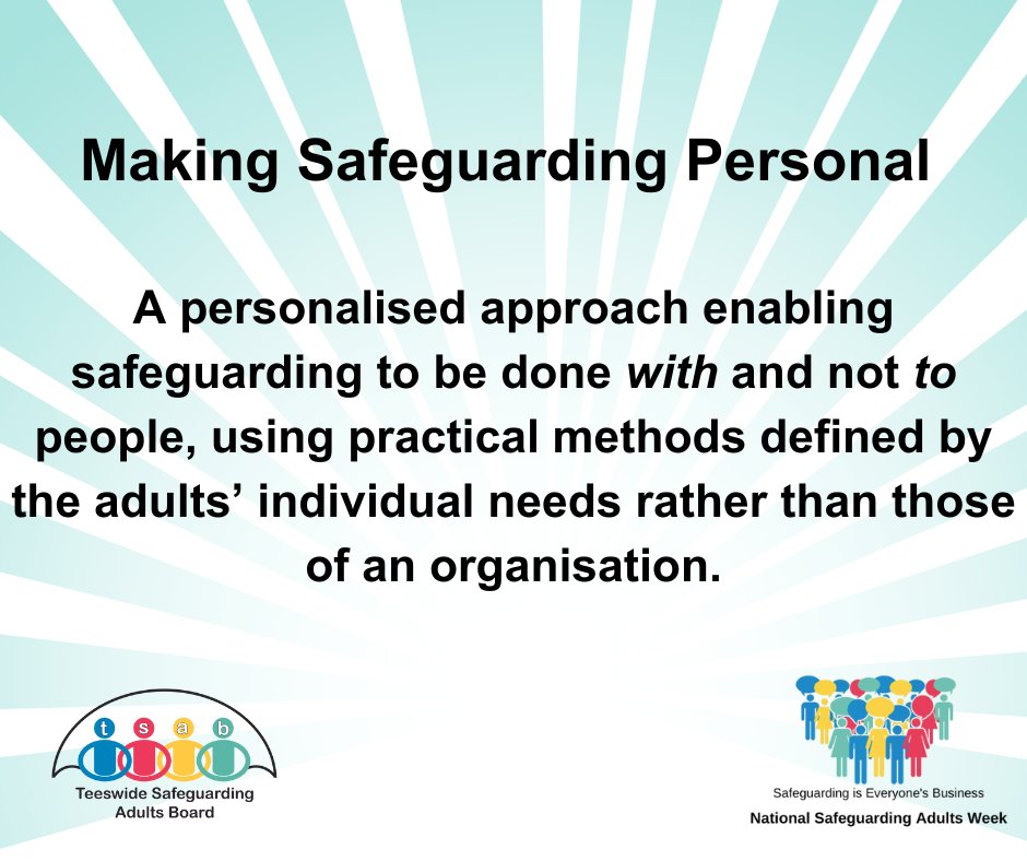 TeeswideSAB's tweet photo. 👂Making Safeguarding Personal is about active listening and keeping the person at the heart of every adult safeguarding decision.

➡️Learn more about Making Safeguarding Personal and why this is a crucial part of adult safeguarding on our website:https://t.co/pw44XcogMT https://t.co/OTNqWVRWgn