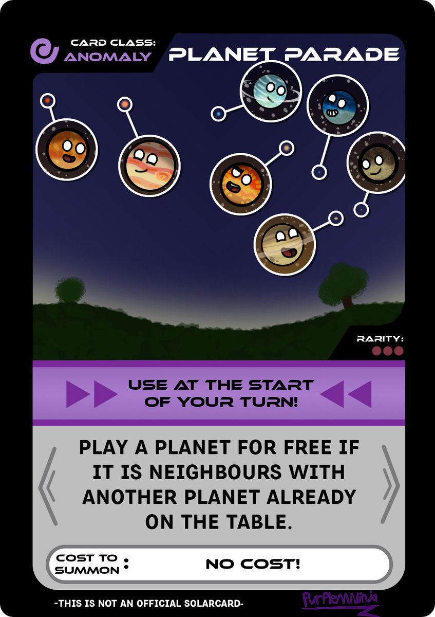 PurpleMNinja's tweet photo. I've been wanting to make a 'Planet parade' solarcard on-and-off for months, so I finally made it. Plus I think it's kind of fitting that the planets will align in the next episode and I make a Planet parade solarcard.

#solarballs #solarcards #solarballsfanart https://t.co/9oDSr9weRO