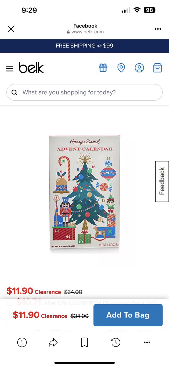 AsheleyJB's tweet photo. @belk the advent calendar you are selling from Harry and David only has one in the package. The description needs to be changed. https://t.co/SFcAV3FEh4