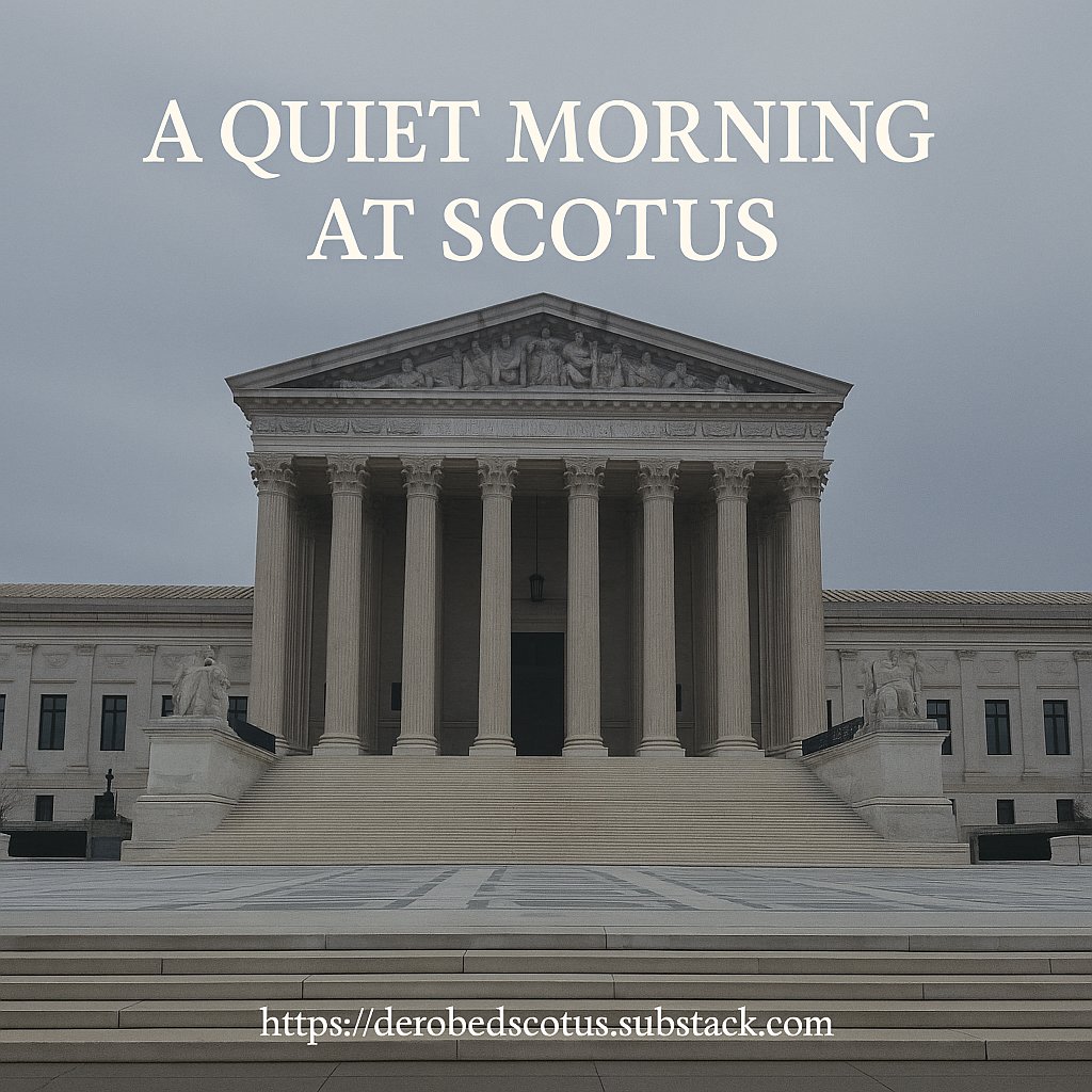 scotusbriefs's tweet photo. A quiet morning at SCOTUS.
No new opinions or orders (yet).
But the SNAP emergency stay is still active — and the legal questions behind it aren’t going away.
We’re watching for afternoon movement.
Full Short Brief ↓
#SCOTUS #DeRobed #SupremeCourt https://t.co/icH5dsqThI