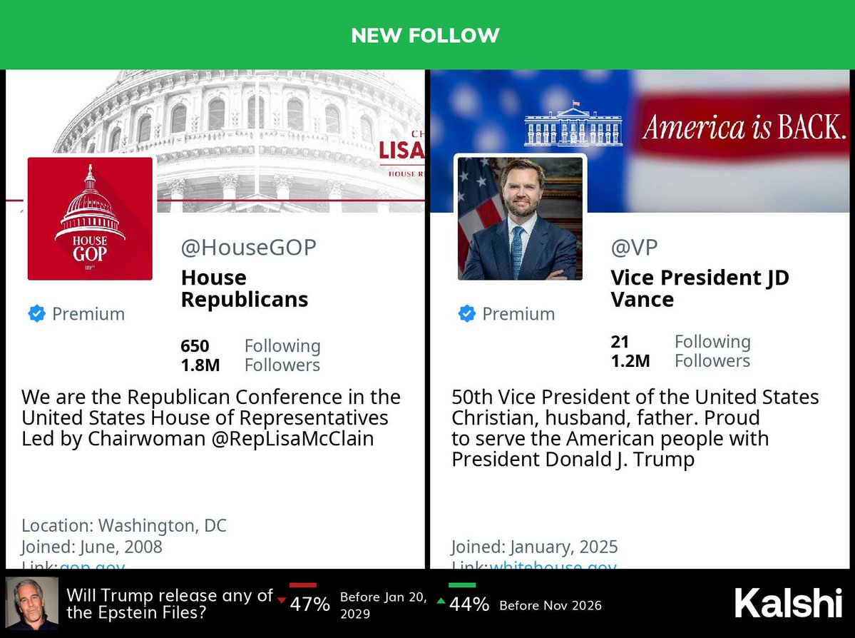🆕 @housegop has started following <a href="/VP/">Vice President JD Vance</a>