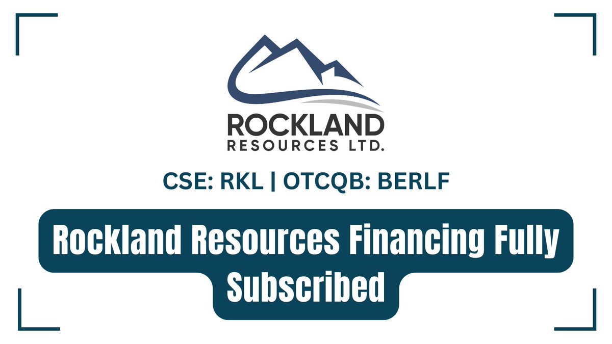 Rockland Resources Financing Fully Subscribed bit.ly/4qYOky8 

#Beryllium #CriticalMinerals #Gold <a href="/RocklandRKL/">Rockland Resources Ltd.</a> $RKL.C $BERLF