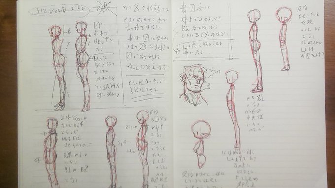 手足の骨格上のひねりとポーズの関係を詰めたら そも骨格自体を3次元的に定義しないと意味がない事に気付いてノート一冊つぶした 途中爆発するかと思ったけど正面デザインを横から見た時の骨格に当て込む方法論を言語化できた 全身の詳細なサイズ定義がないと成立しないからきたるべく悩みではあった