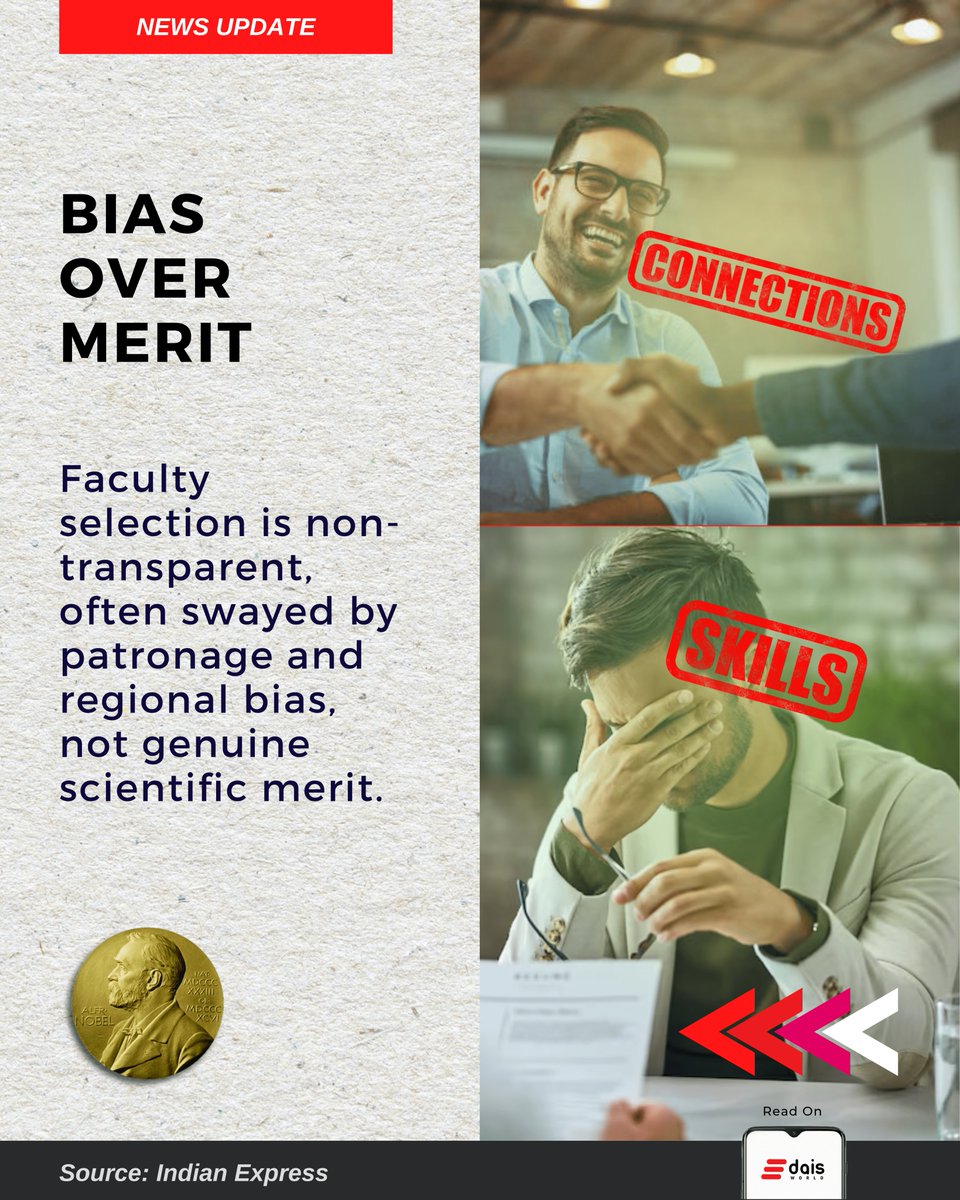 world_dais's tweet image. Indian science's failure to produce a #Nobel #laureate in nearly a century stems from systemic #academic issues, not just funding. An expert argues that bureaucratic leaders and non-transparent hiring stifle visionary talent. 

#NationalSecurity #sciencenews #scienceteacher