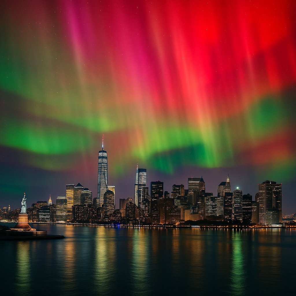 Triflin_Tesh's tweet image. Aurora borealis over New York City #AuroraBorealis #NYC