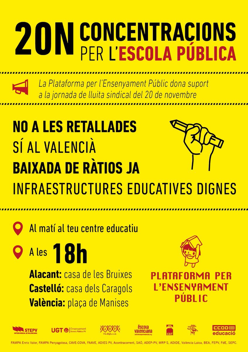 La dimissió de Mazón no ha acabat amb el malson. L'ofensiva reaccionària sobre l'educació pública no s'atura amb atacs al valencià, retallades d'inversió i polítiques antiobreres com la del districte únic.

El 20N donem la lluita per la pública, per la nostra classe.